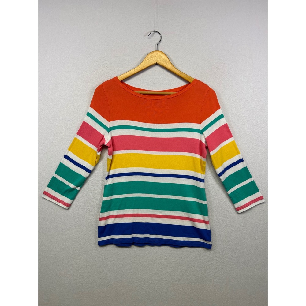 Talbots Rainbow Stripe Preppy Women Small Multicolor 3/4 Sleeve Boat Neck Tee